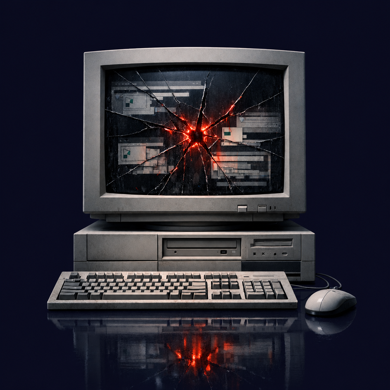 Outdated broken computer screen representing a failing small business website