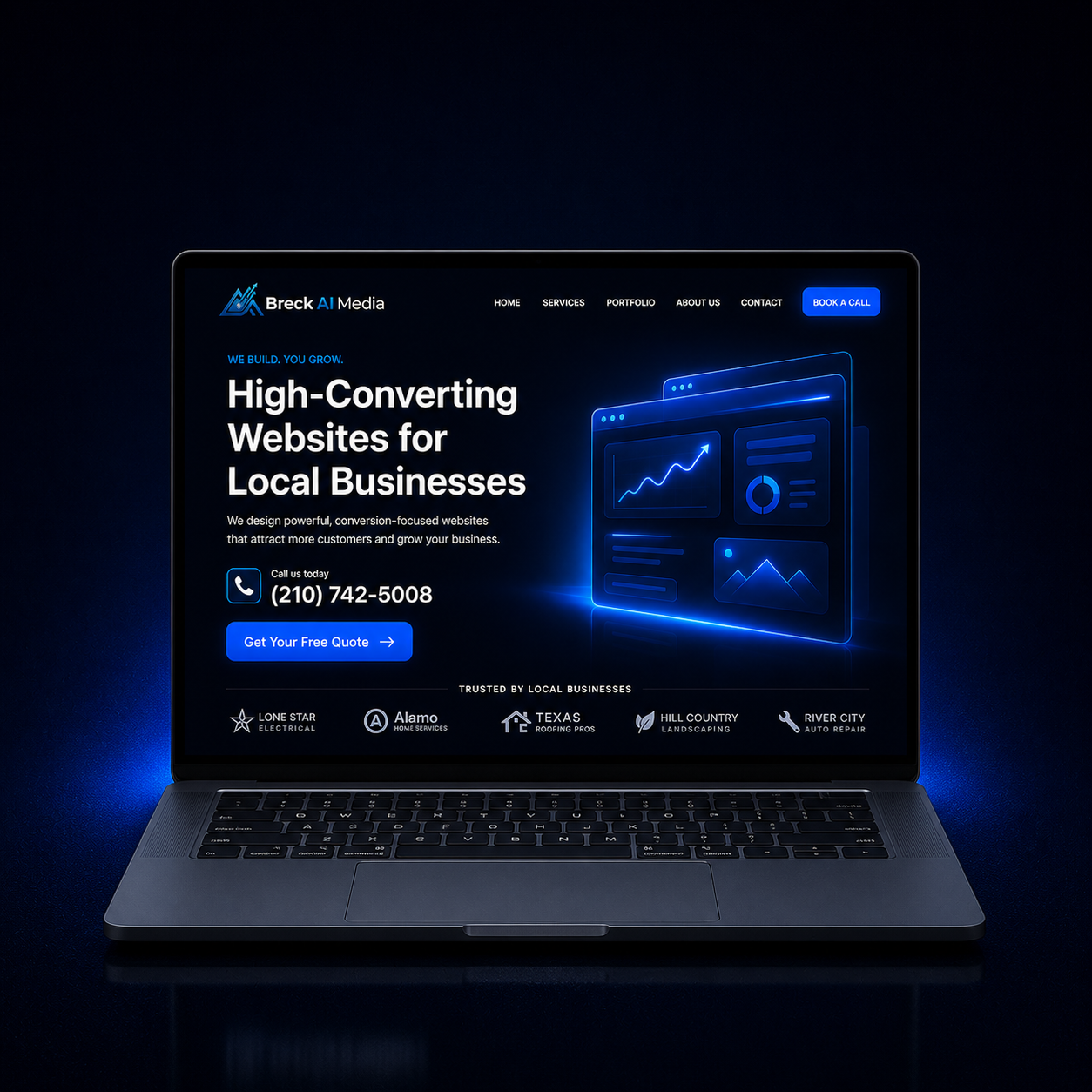 Modern professional website built by Breck AI Media displayed on a sleek laptop for San Antonio small businesses